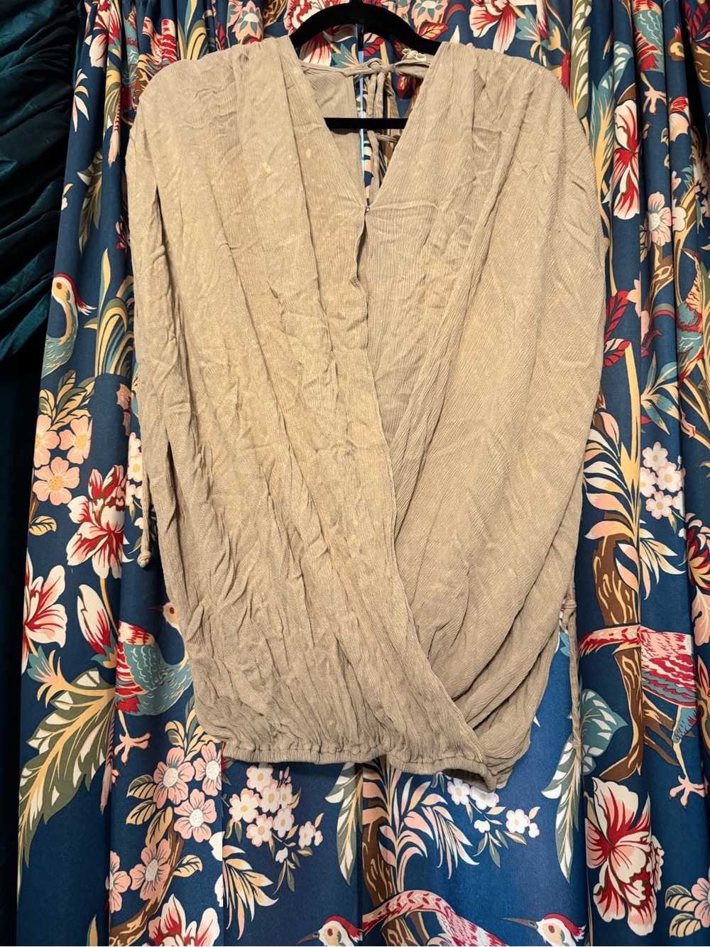 Oli & Hali Wrap Style Shirt in Beige Taupe with Tie Back Closure